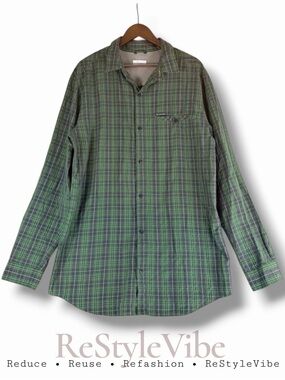 COLUMBIA Men’s Size LT Shirt Button Down Plaid OMNI-SHADE Sun Protection SPF